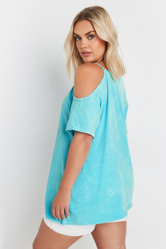 YOURS Plus Size Blue Acid Wash Cold Shoulder Top | Yours Clothing 3