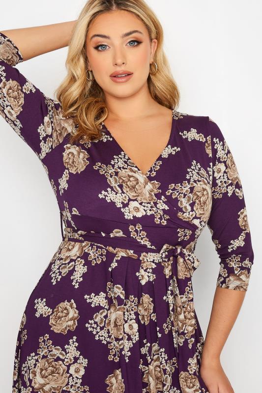 Plus Size Purple Floral V-Neck Maxi Dress | Yours Clothing 4