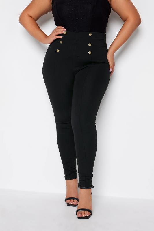 YOURS Curve Plus Size Black Button Ponte Leggings | Yours Clothing 1