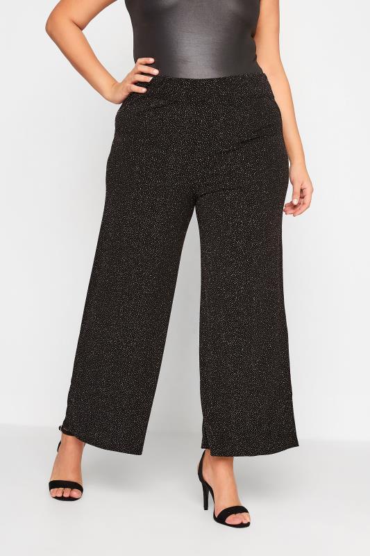  dla puszystych YOURS LONDON Curve Black Glitter Party Stretch Wide Leg Trousers