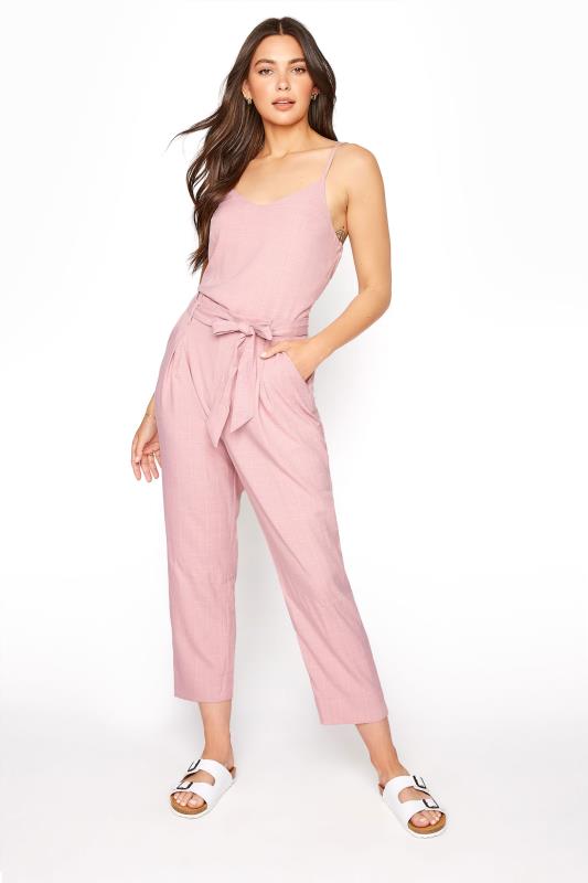 Tall  LTS Tall Pink Sleeveless Belted Jumpsuit