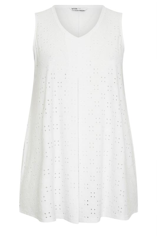 YOURS Plus Size White Broderie Anglaise Swing Vest Top | Yours Clothing 5