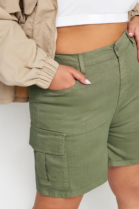 YOURS Plus Size Khaki Green Stretch Denim Cargo Shorts | Yours Clothing 4