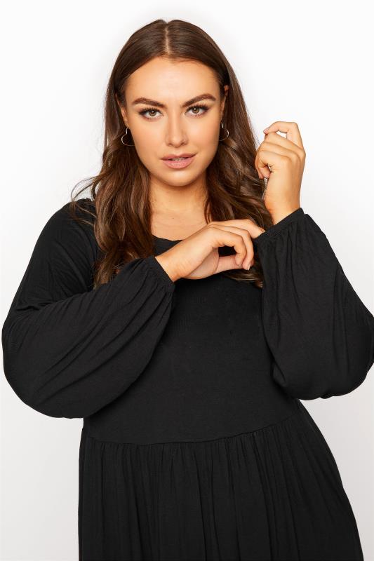 Plus Size Black Balloon Sleeve Midaxi Dress | Yours Clothing