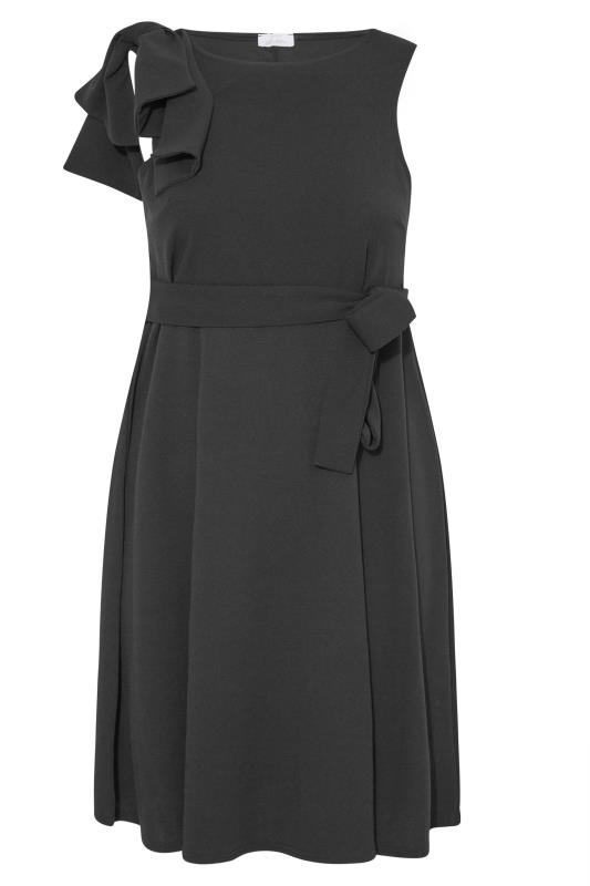 YOURS LONDON Plus Size Black Bow Shoulder Midi Skater Dress | Yours Clothing 6