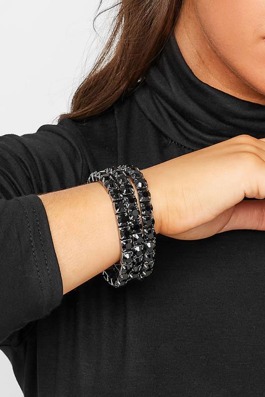 3 PACK Black Diamante Bracelet Set | Yours Clothing 1