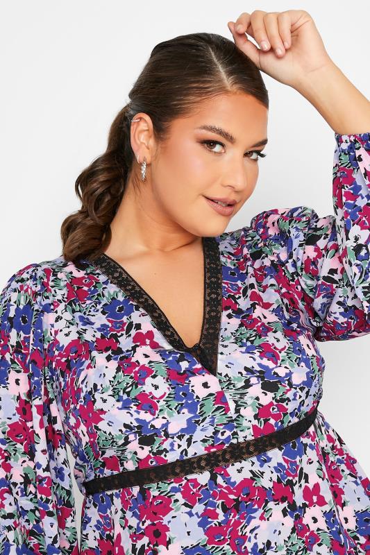 LIMITED COLLECTION Plus Size Blue & Pink Floral Lace Blouse | Yours Clothing 4