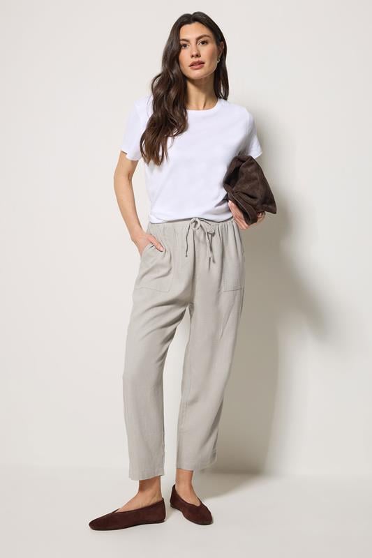M&Co Natural Brown Linen Cropped Trousers | M&Co 1
