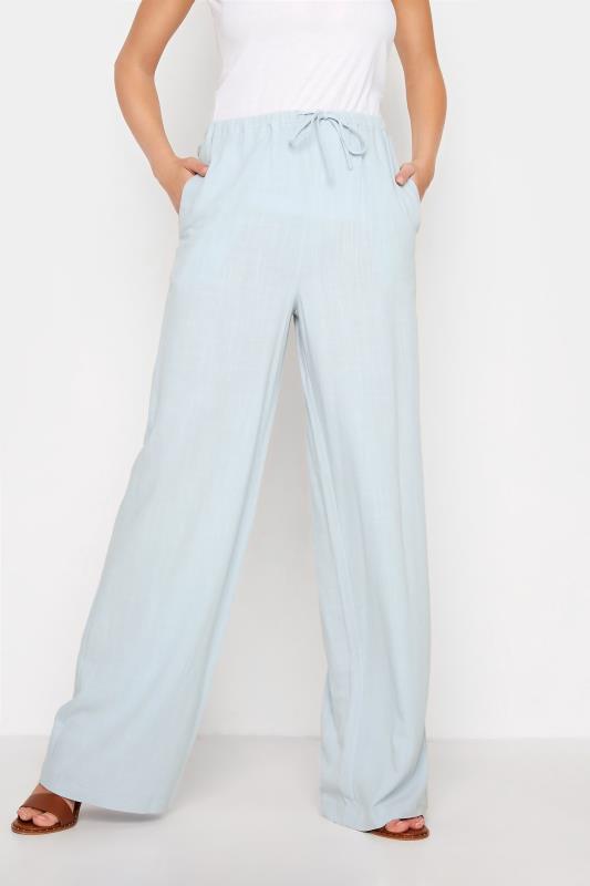 LTS Tall Women's Blue Linen Blend Wide Leg Trousers | Long Tall Sally  1