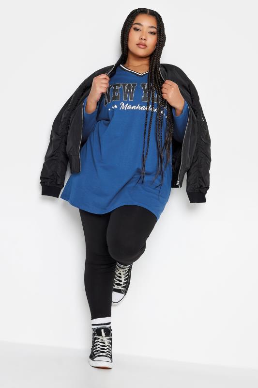 YOURS Plus Size Cobalt Blue 'New York' Varsity Oversized Tunic Top | Yours Clothing 2