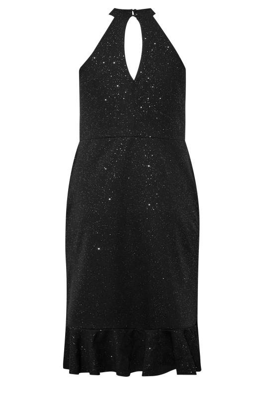 YOURS LONDON Plus Size Black Glitter Halter Neck Ruffle Wrap Dress | Yours Clothing 7