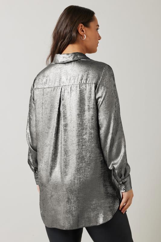 EVANS Plus Size Silver Metallic Long Sleeve Shirt | Evans  4