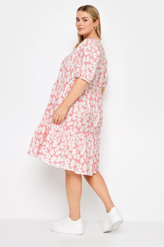 YOURS Plus Size Pink Floral Print Tiered Dress | Yours Clothing 3