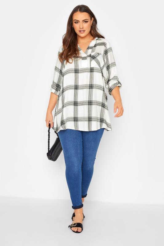 Plus Size White Check Overhead Shirt | Yours Clothing 2