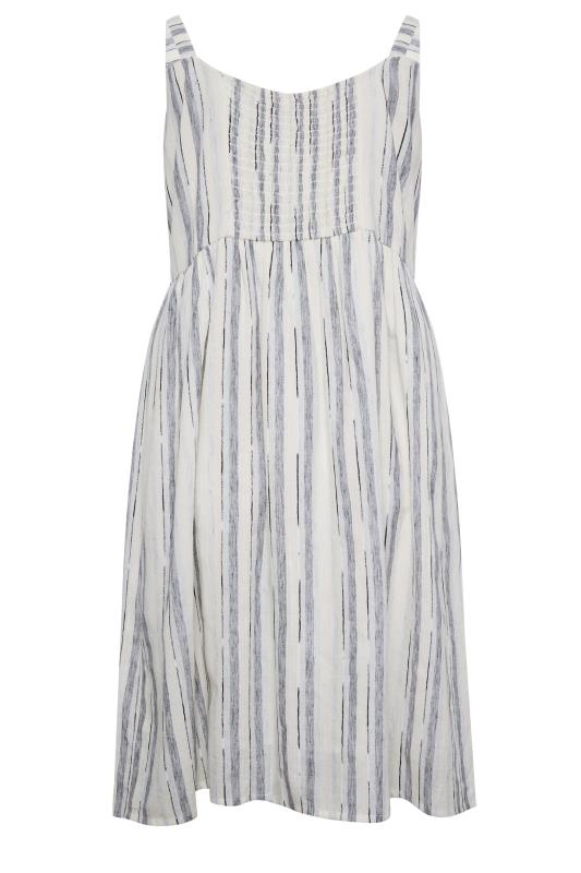 YOURS Plus Size White Stripe Button Lined Strappy Sundress | Yours Clothing 8
