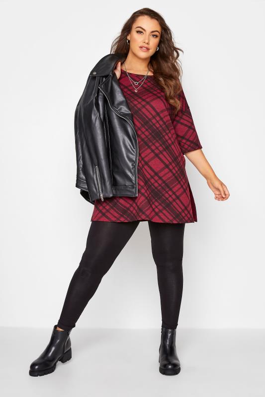 Curve Wine Red Check Print Oversized Top_B.jpg