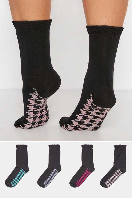 Plus Size  Yours 4 PACK Black Dogtooth Check Ankle Socks