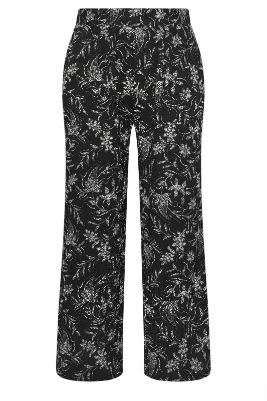 YOURS Plus Size Black Floral Print Elasticated Wide Leg Trousers | Yours Clothing 5