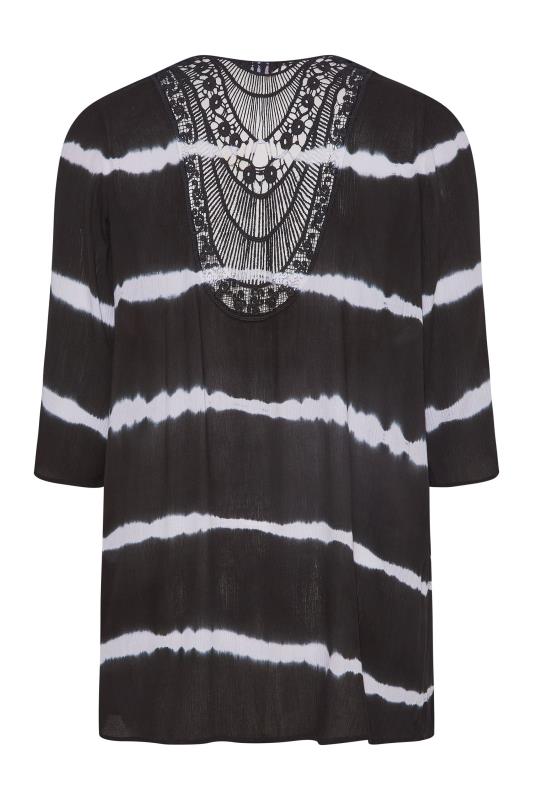 Plus Size Black Tie Dye Crochet Kimono Cardigan | Yours Clothing 7