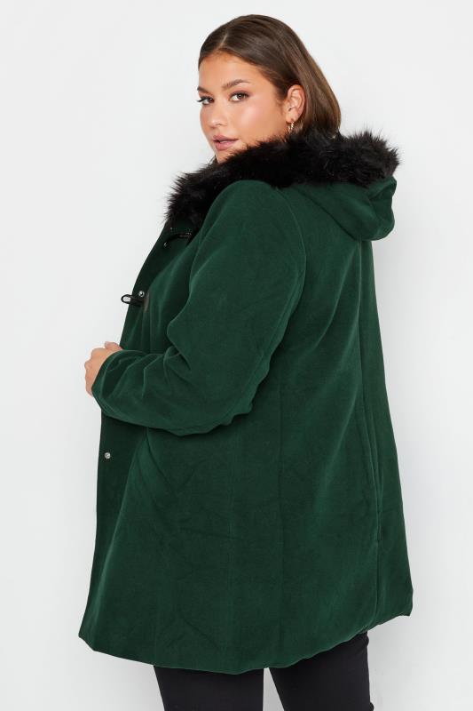 Curve Forest Green Faux Fur Trim Duffle Coat 4