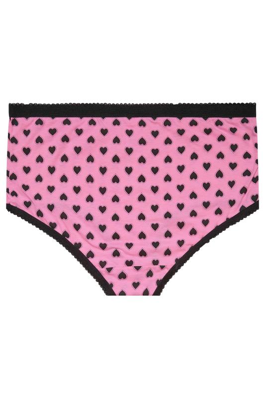 5 PACK Curve Pink & Black Love Heart Full Briefs | Yours Clothing 4