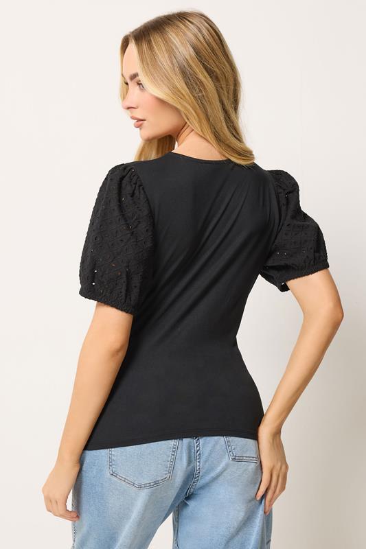 M&Co Black Broderie Sleeve Cotton Wrap Top | M&Co 2