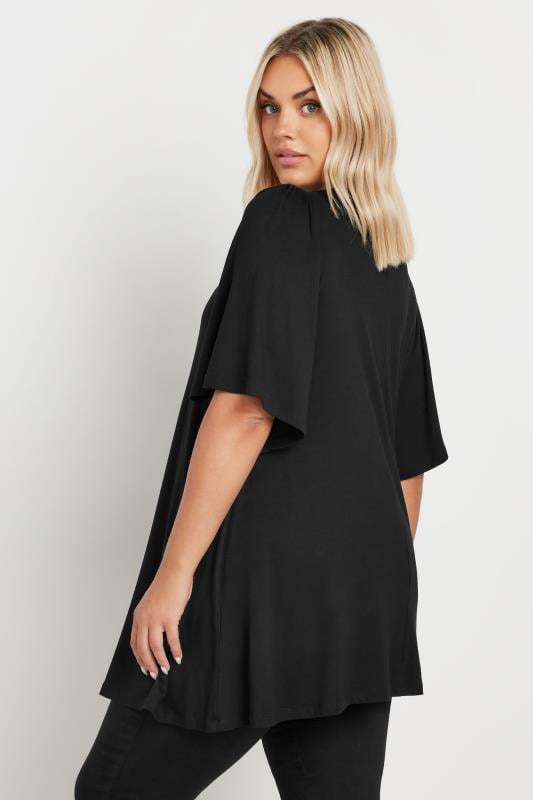 Plus Size Black Pleat Angel Sleeve Swing Top | Yours Clothing 3