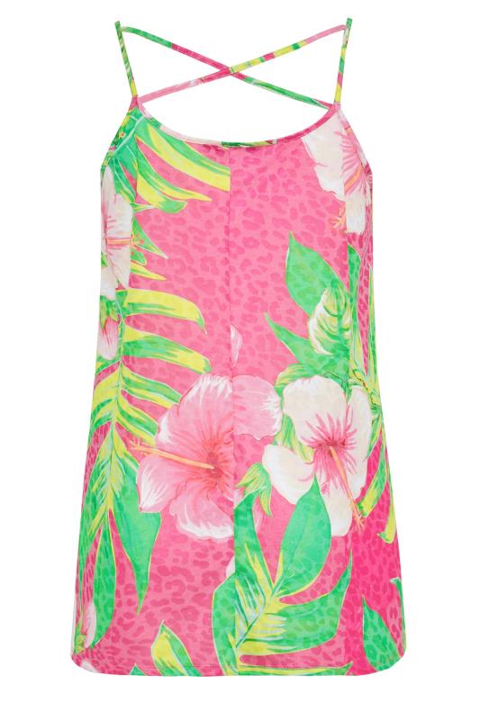 Curve Pink Tropical Print Strappy Vest Top 5