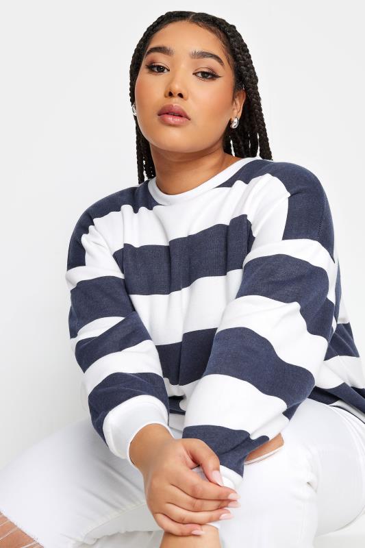 YOURS Plus Size Navy Blue & White Stripe Sweatshirt | Yours Clothing 4