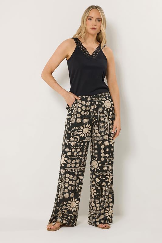 LTS Tall Black Tropical Print Wide Leg Trousers