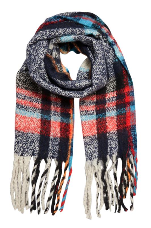 Blue & Black Check Chunky Tassel Scarf | Yours Clothing 5