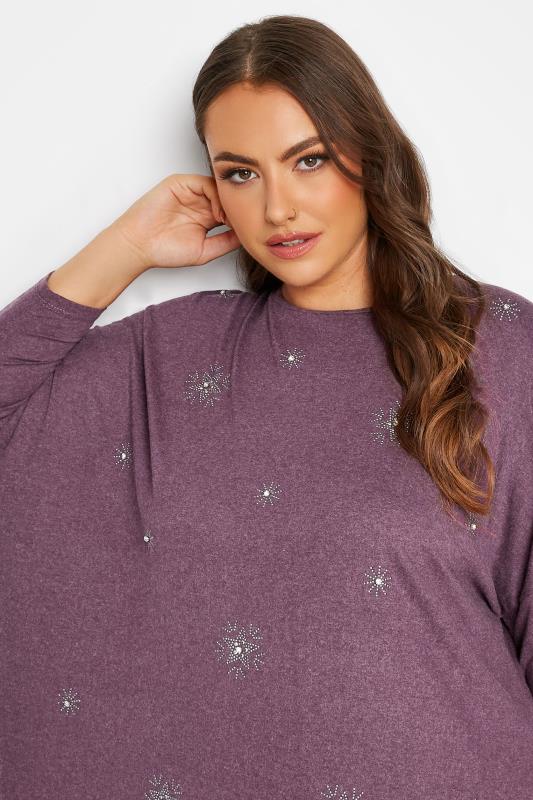 Plus Size Purple Diamante Star Back Pleat Top | Yours Clothing 4