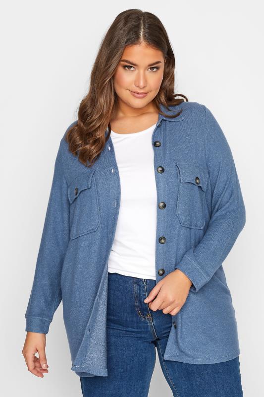 Plus Size Blue Button Through Shacket | Yours Clothing 1