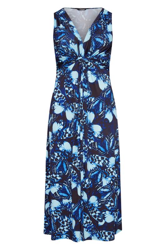 YOURS LONDON Curve Blue Butterfly Print Knot Front Maxi Dress_X.jpg