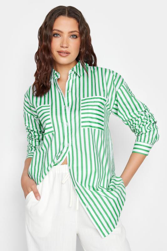 Tall  LTS Tall Apple Green Stripe Oversized Cotton Shirt