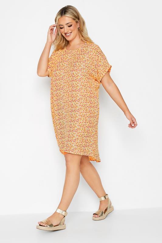 Plus Size  YOURS Curve Yellow Ditsy Floral Print Tunic Dress