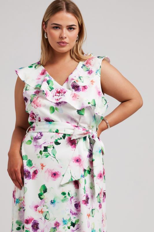YOURS LONDON Plus Size White Floral Print Ruffle Wrap Dress | Yours Clothing 4