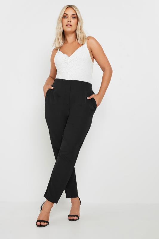 YOURS Plus Size Black High Waist Tapered Trousers | Yours Clothing  2