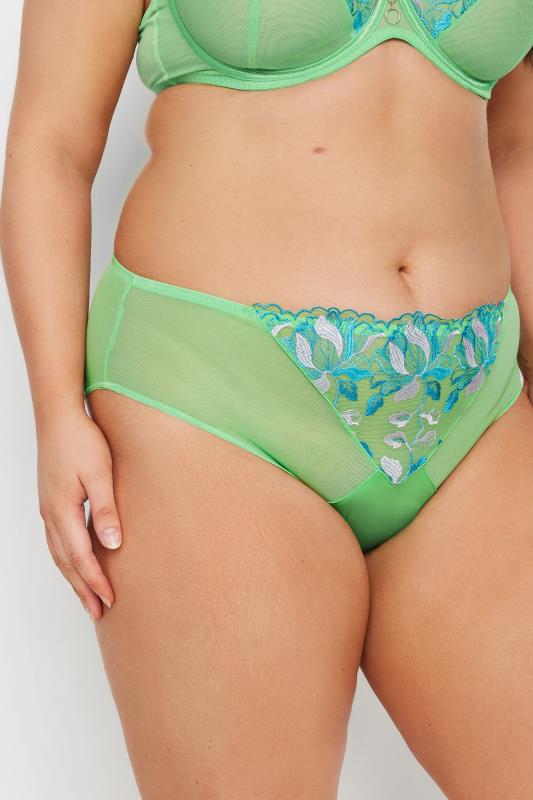 YOURS Plus Size Green Floral High Waisted Brazilian Briefs | Yours Clothing 1