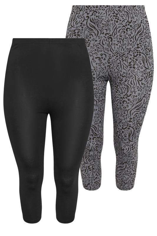 YOURS Plus Size 2 PACK Grey Animal Print Cropped Leggings | Yours Clothing 7