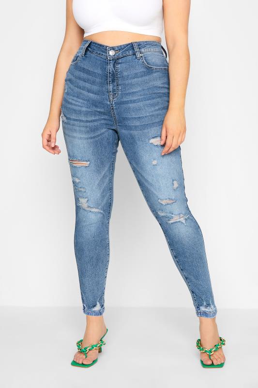 YOURS FOR GOOD Curve Mid Blue Ripped AVA Jeans 1