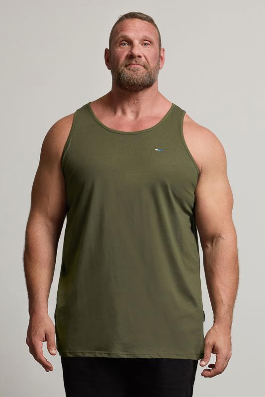 BadRhino Big & Tall Khaki Green Extra Long Plain Vest Top | BadRhino 1