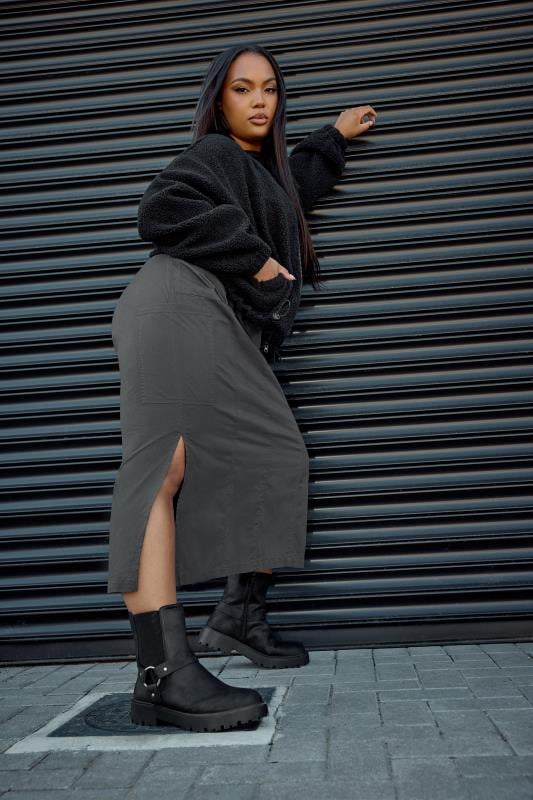  YOURS Curve Charcoal Grey Cargo Maxi Skirt