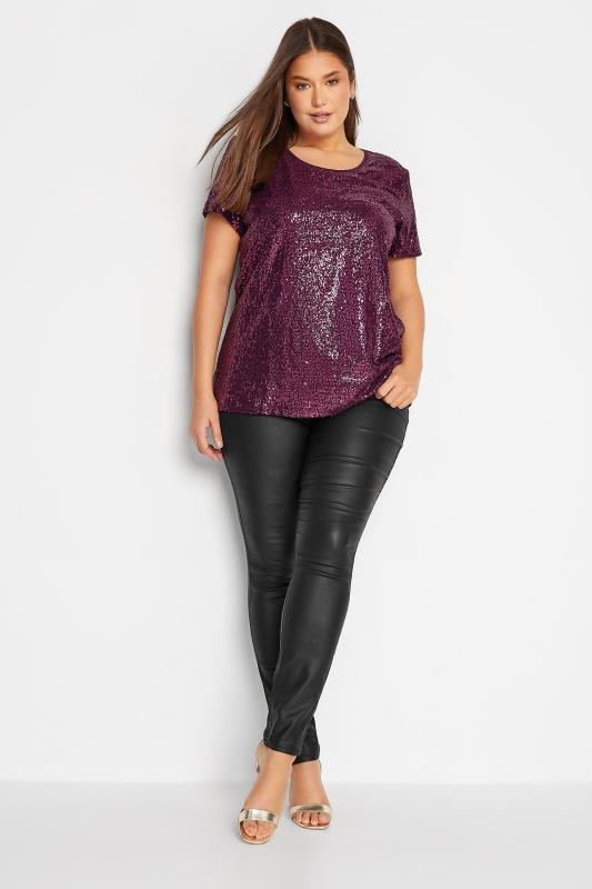 LTS Tall Women's Purple Sequin Embellished Boxy T-Shirt | Long Tall Sally 2