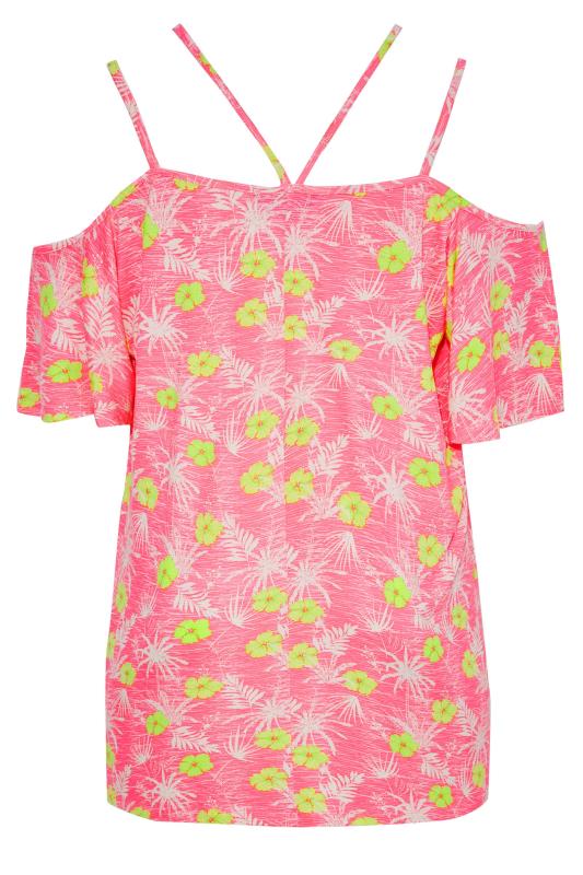 Plus Size Pink Floral Strappy Cold Shoulder Top | Yours Clothing 7