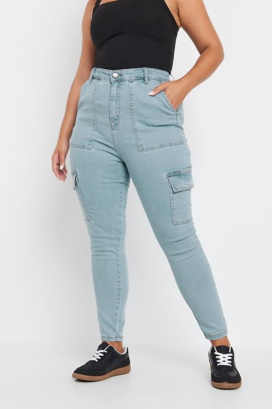 Plus Size  YOURS Curve Blue Cargo AVA Jeans