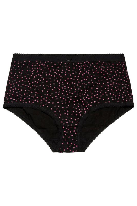 5 PACK Plus Size Black & Dark Pink Mini Heart Print High Waisted Full Briefs | Yours Clothing 5