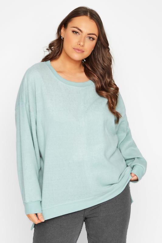 Plus Size  YOURS Curve Mint Green Soft Touch Fleece Sweatshirt