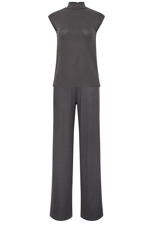 LTS Tall Women's Set Grey Tie Back Ribbed Top & Wide Leg Trousers | Long Tall Sally 6