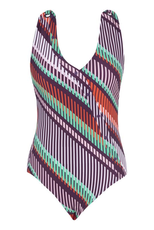 Multi Stripe Print Button Swimsuit | Long Tall Sally